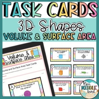 Preview of Geometry Task Cards Volume and Surface Area Digital & Print