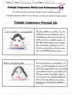 Geometry Task (Project): Triangle Congruence Personal Ad and Writing