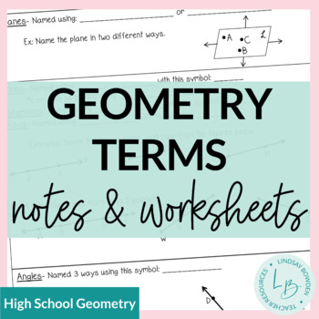 Preview of Geometry Terms Guided Notes and Worksheet