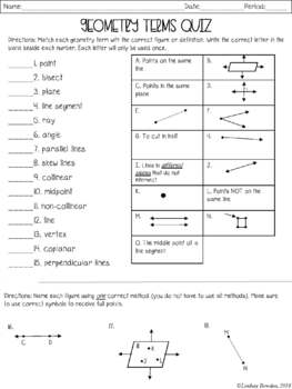 Geometry Terms Quiz By Lindsay Bowden Secondary Math TpT