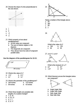 Geometry Test: Basics for High School Editable by Rise over Run