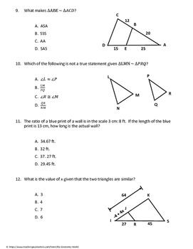 Geometry Test: Scale Factor, Similar Triangles, and Special Right Triangles