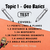 Geometry - Topic 1 Review & TEST (Keys Included)