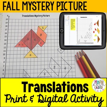 Preview of Geometry Transformations (Translations) Fall Mystery Picture- Print + Digital
