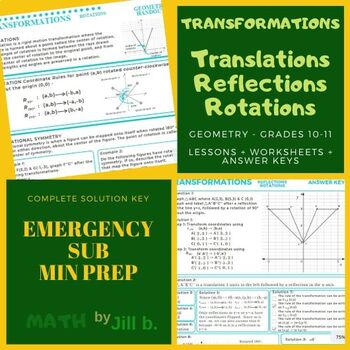 Preview of Geometry Translation Rotation Reflection Lesson + Worksheet + Answer Key