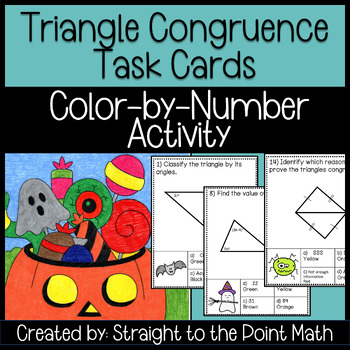 Preview of Geometry Triangle Congruence | Task Cards | Color by Number | Halloween Activity