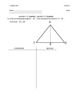 Preview of Geometry - Triangle Proof QUIZ