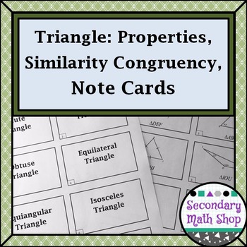 Preview of Congruent Triangles - Geometry Triangles Congruency Similarity Note Cards