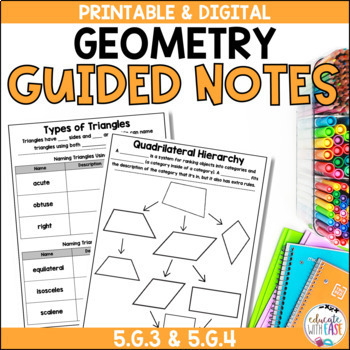 Preview of Geometry Triangles Quadrilaterals Hierarchy GUIDED NOTES with GOOGLE SLIDES 