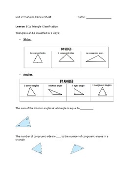 Preview of Geometry Triangles Review Packet