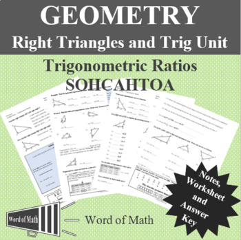 Preview of Geometry - Trigonometric Ratios (SOHCAHTOA) Guided Notes and Worksheet