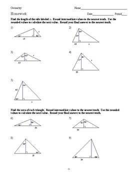 trigonometry homework sheet