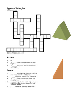 Geometry Types of Triangles Crossword by Kevin Sparenberg TpT