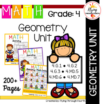 Preview of Geometry UNIT Fourth Grade Math 4.G.1, 4.G.2, 4.G.3,  4.MD.5, 4.MD.6, 4.MD.7