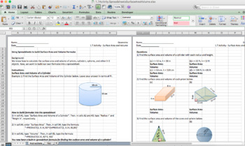 Preview of Geometry Unit 1.7 Spreadsheet Activity: Surface Area and Volume (1 day)