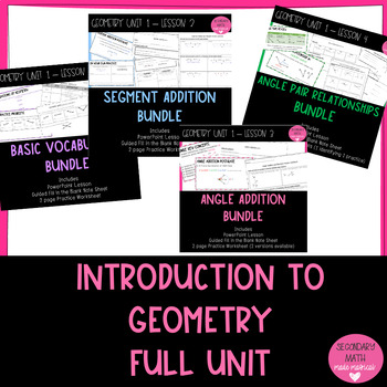 Preview of Geometry Unit 1 Bundle - Vocabulary, Segment/Angle Addition, Angle Pairs