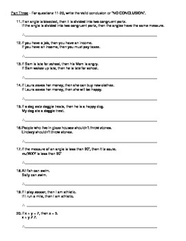 Geometry Unit 2 Logic Law of Syllogism and Law of Detachment Worksheet