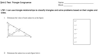 Preview of Geometry Unit 2- Transformations & Triangle Congruence LT Quizzes & Test 