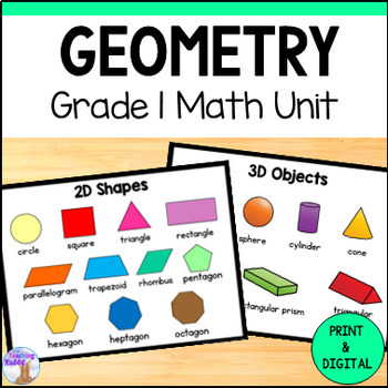 Preview of Geometry Unit 2D & 3D Shapes Grade 1 Math (Ontario) Identifying & Sorting Shapes