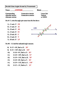 Geometry Unit 3 Parallel Lines Angles formed by ...