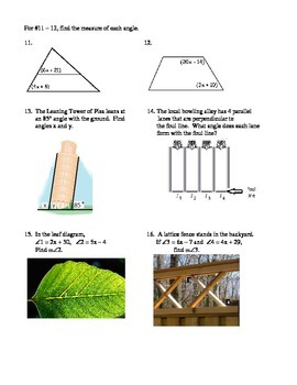 Geometry Unit 3 Parallel Lines Solving Equations Worksheet | TpT