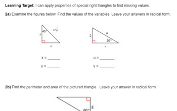 Preview of Geometry Unit 3- Similarity and Right Triangle Trig Learning Target Quizzes 