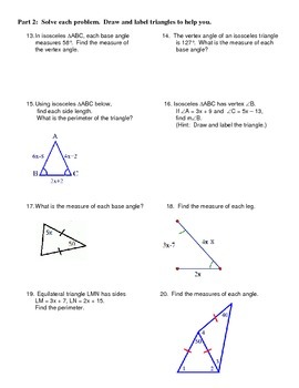 solving isosceles and equilateral triangles worksheet