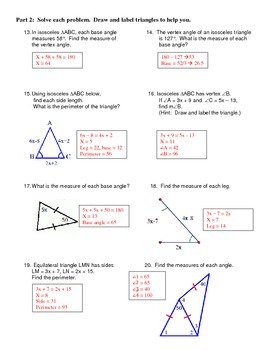 worksheet isosceles and equilateral triangles