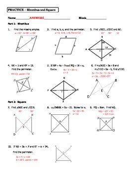 Geometry Unit 5 Rhombus and Square Practice Worksheet | TpT