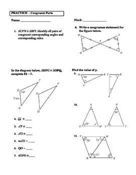 Preview of Geometry Unit 8 Congruent Triangles CPCTC Congruency Statement Worksheet