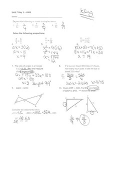 Geometry Unit 9 - Similar Triangles Ratio and Proportion Worksheet