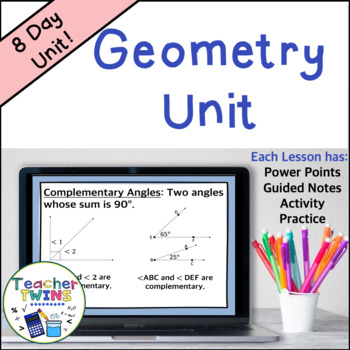 Preview of Geometry Unit - Complementary, Supplementary, Vertical and Adjacent Angles