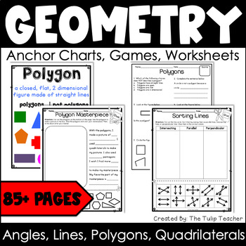 Preview of Geometry Unit Games, Activities, Assessments, Anchor Charts, & Worksheets