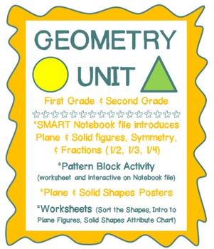 Preview of Geometry Unit ~ Plane and Solid Shapes, Pattern Block Activity, SMART Notebook