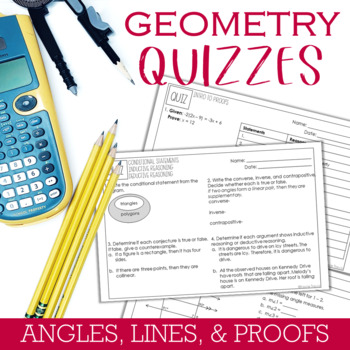 Preview of Geometry Unit Quizzes : Angles, Lines, and Proofs