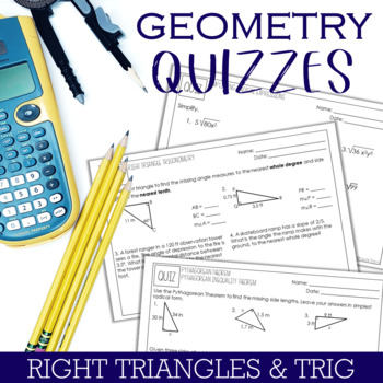 Preview of Geometry Unit Quizzes : Right Triangles and Trig