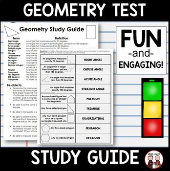 Preview of Basic Geometry Study Guide & Vocabulary Matching Game – Congruent, Polygons