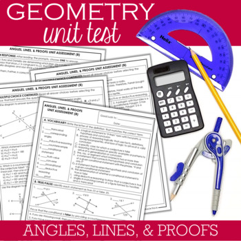 Preview of Geometry Unit Test : Angles, Lines, & Proofs Editable