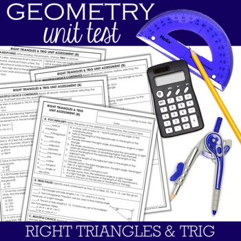 Preview of Geometry Unit Test : Right Triangles and Trigonometry Editable