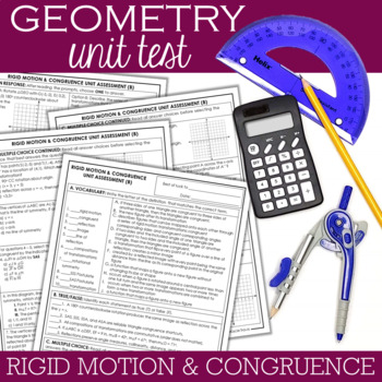 Preview of Geometry Unit Test : Rigid Motion & Congruence Editable