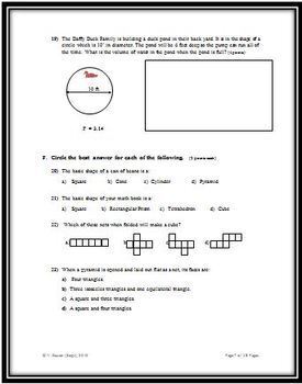 Math - EDITABLE Geometry Unit 100 Point Test over Solids and Formulas