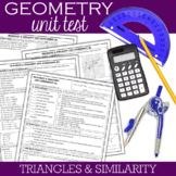 Geometry Unit Test : Triangles & Similarity Editable