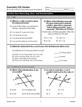 Preview of Geometry Virginia SOL Review Packet