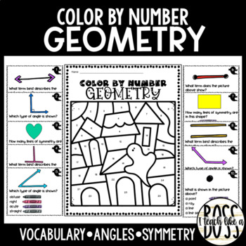 Preview of Geometry Vocabulary, Angles, and Classifying Shapes: Halloween Color by Number