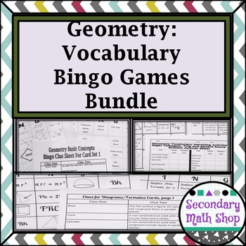 Preview of Geometry Vocabulary Bingo Games (Growing) Bundle