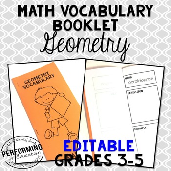 Preview of Geometry Vocabulary Booklet: EDITABLE Vocabulary Resource for 3rd, 4th, and 5th