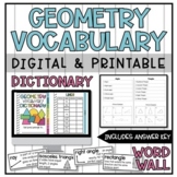 Geometry Vocabulary Dictionary & Word Wall Words