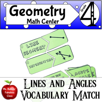 Preview of Geometry Terms Lines and Types of Angles Matching Math Center Activity