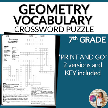Preview of Geometry Vocabulary Math Crossword Puzzle 7th Grade