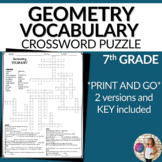Geometry Vocabulary Math Crossword Puzzle 7th Grade